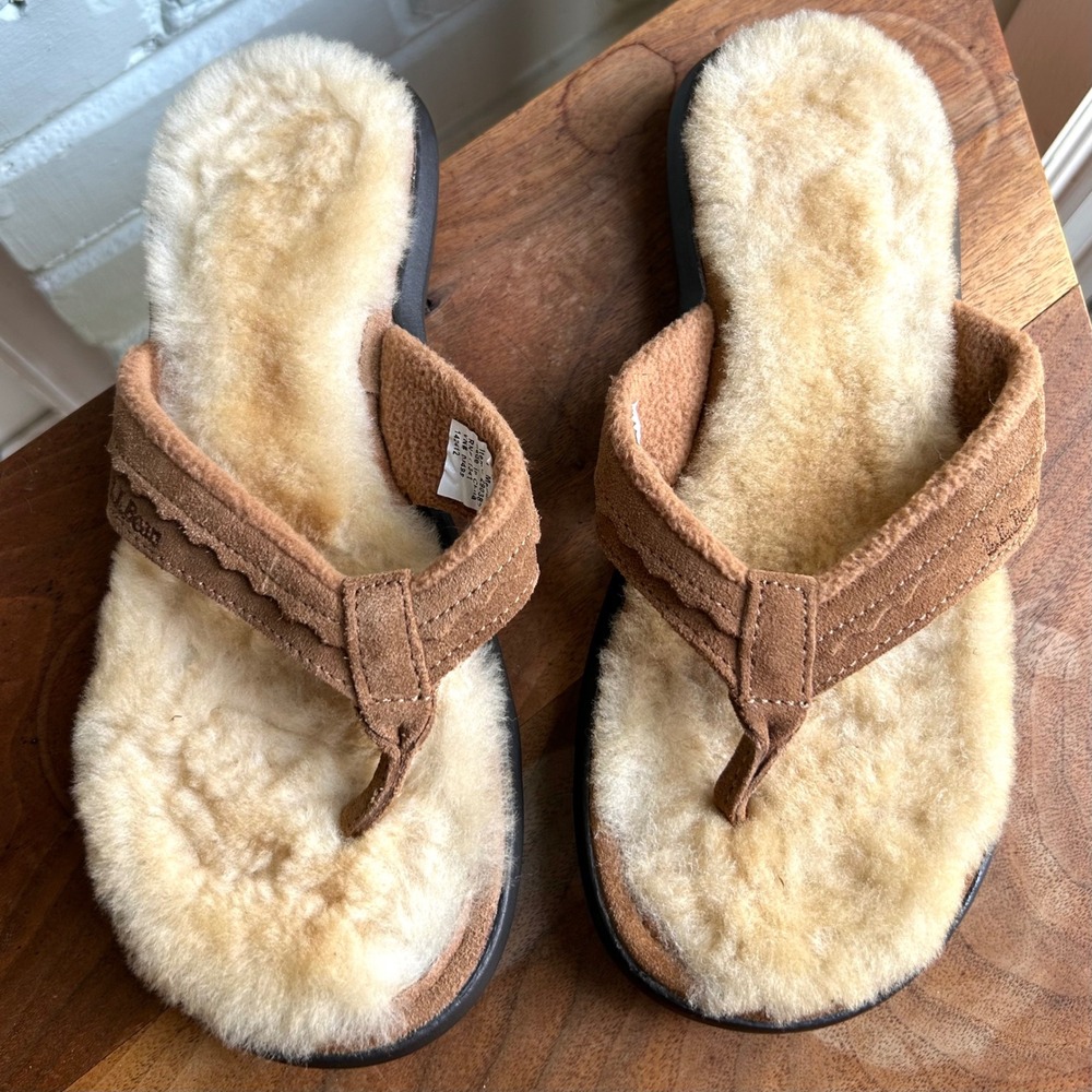 L. L. Bean Women's Wicked Good Shearling Leather Sandals Brown 7 Comfort - Picture 2 of 7